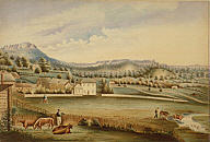 An early Watercolour of Westbury Looking Towards Quamby Bluff by Sarah Fogg